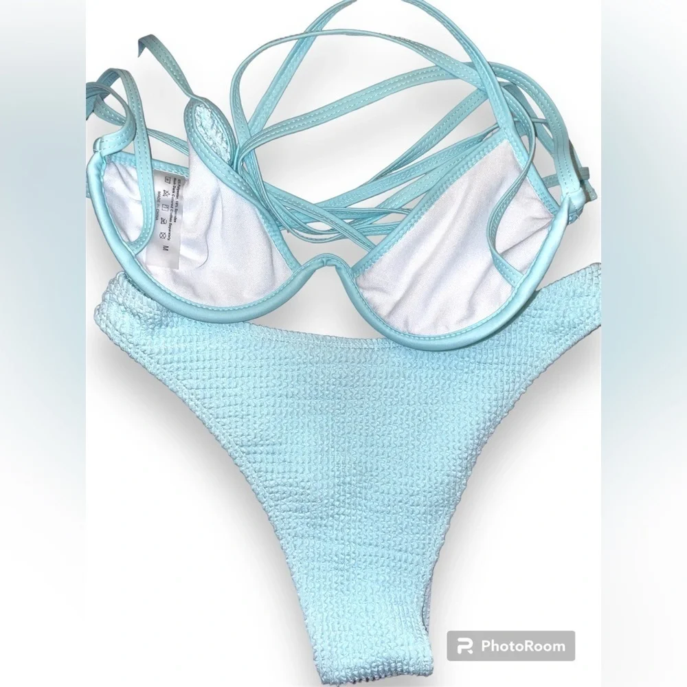 Shein Blue Bikini Bathing Suit Matching Set Size Women’s Medium Great Condition